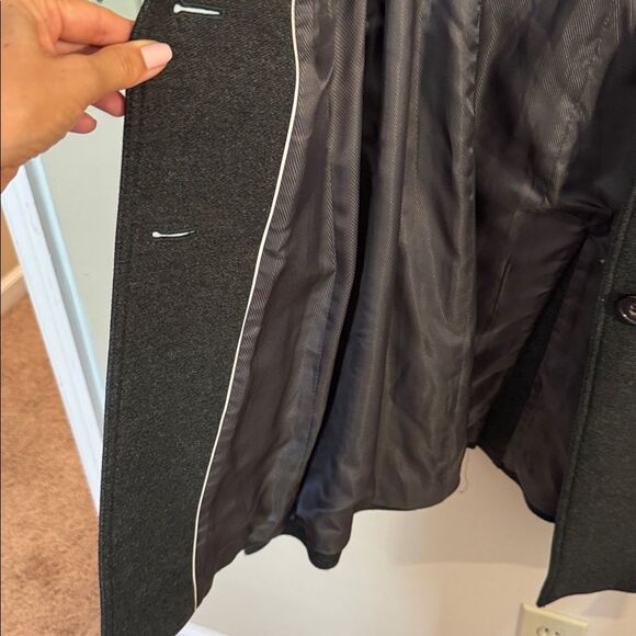 Banana Republic Women Coat Charcoal Grey Green Small Wool Belted Italian Fabric - Picture 4 of 8